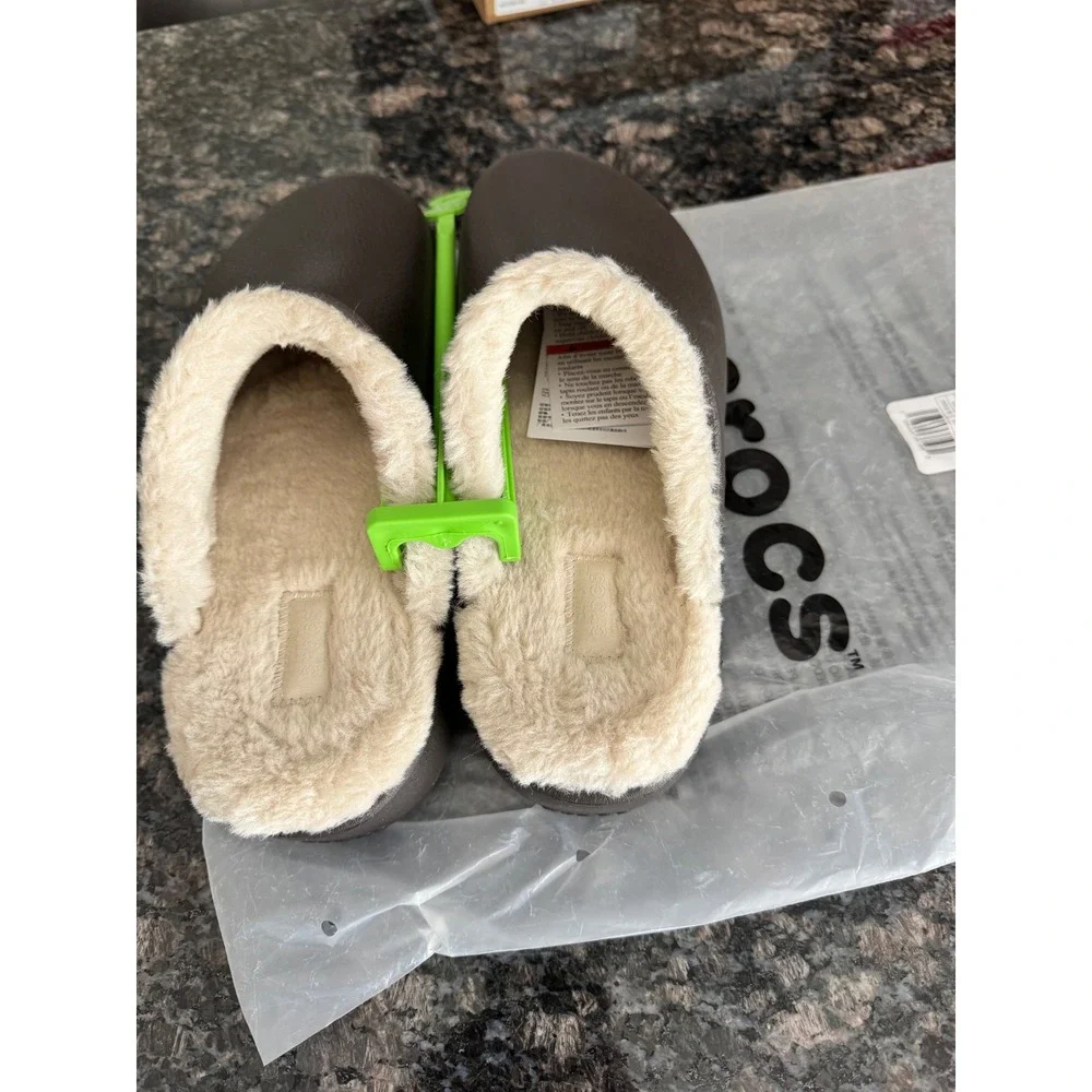 Crocs Dylan Platform Lined Clog Espresso Brown Faux Fur Mule 212770-2MZ Womens 8 - Picture 4 of 6